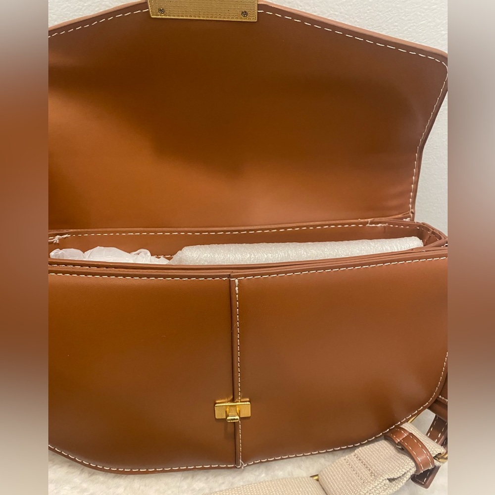 ZARA Cognac Faux Leather Bag - EUC - Picture 5 of 7
